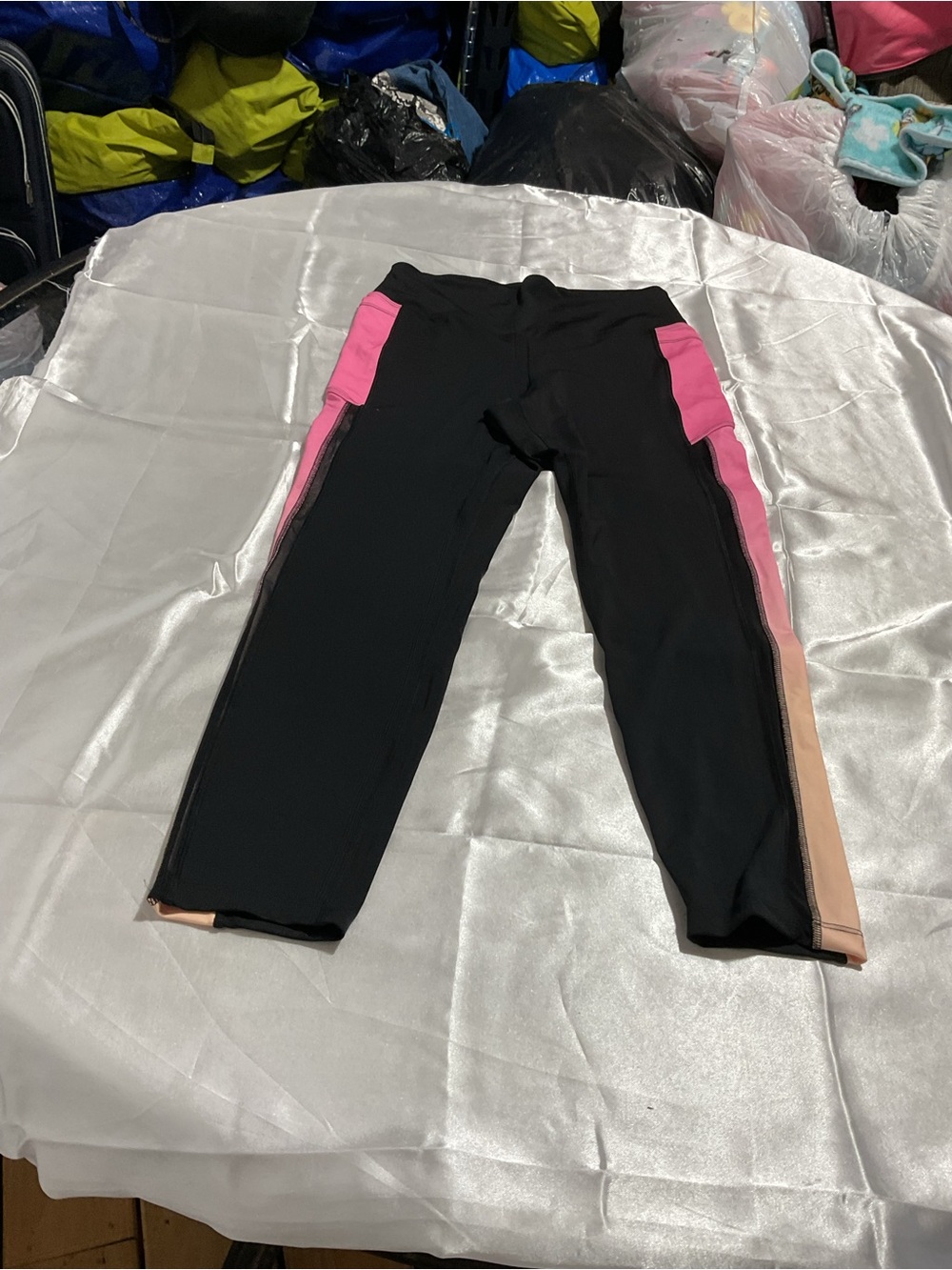 PINK Victoria's Secret Black Leggings with Pink and Tan Side Panels